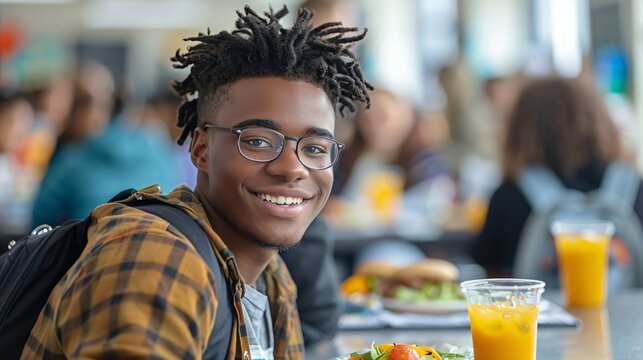 portrait of a black student in the school cafeteria