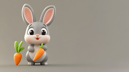 Fototapeta premium Cute 3D Clay Cartoon Bunny Holding a Vibrant Carrot on a White Background