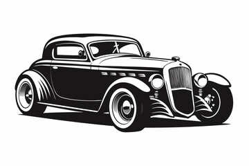 Retro Hotrod car silhouette, vintage car vector