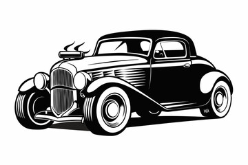 Retro Hotrod car silhouette, vintage car vector