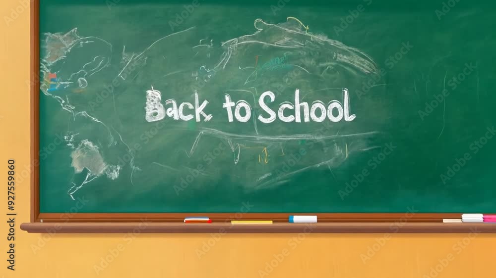 Poster classroom chalkboard with back to school message and children generative ai