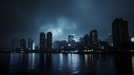 Obraz premium Darkened City Skyline Amid Widespread Power Outage at Night