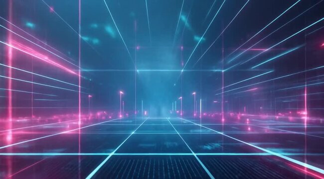 Looping digital data room scene, Camera slow motion with different angles