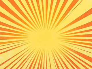 Sun ray or star burst comic radial lines background with vibrant yellow and orange beams, radiant light effect for dynamic pop art designs