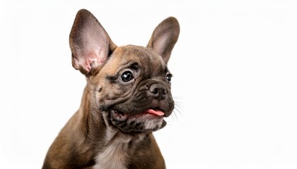 Fototapeta premium 笑顔のフレンチブルドッグのポートレート（Portrait of a smiling French Bulldog puppy on white background） 