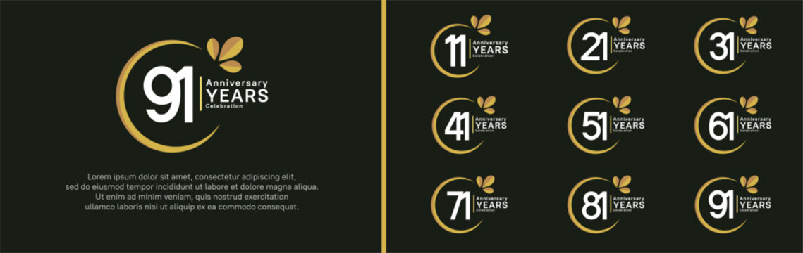 anniversary logotype set. vector design white color with yellow ring and leaf for special moment