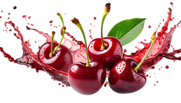 cherries Splashes on a white isolated background. Generative AI.