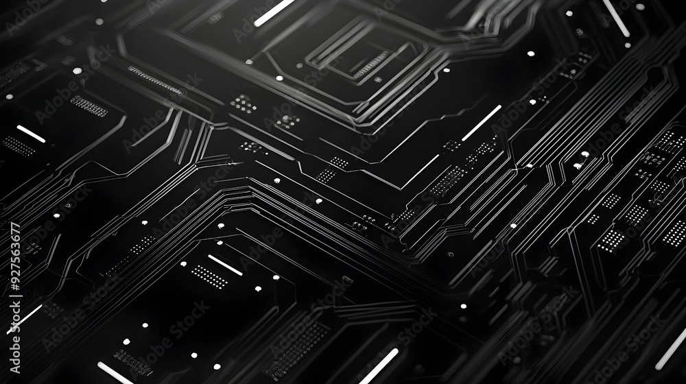 Poster sleek and futuristic digital circuit pattern on black background for technology themes
