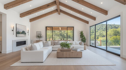 Modern Rustic Living Room With Wooden Beams