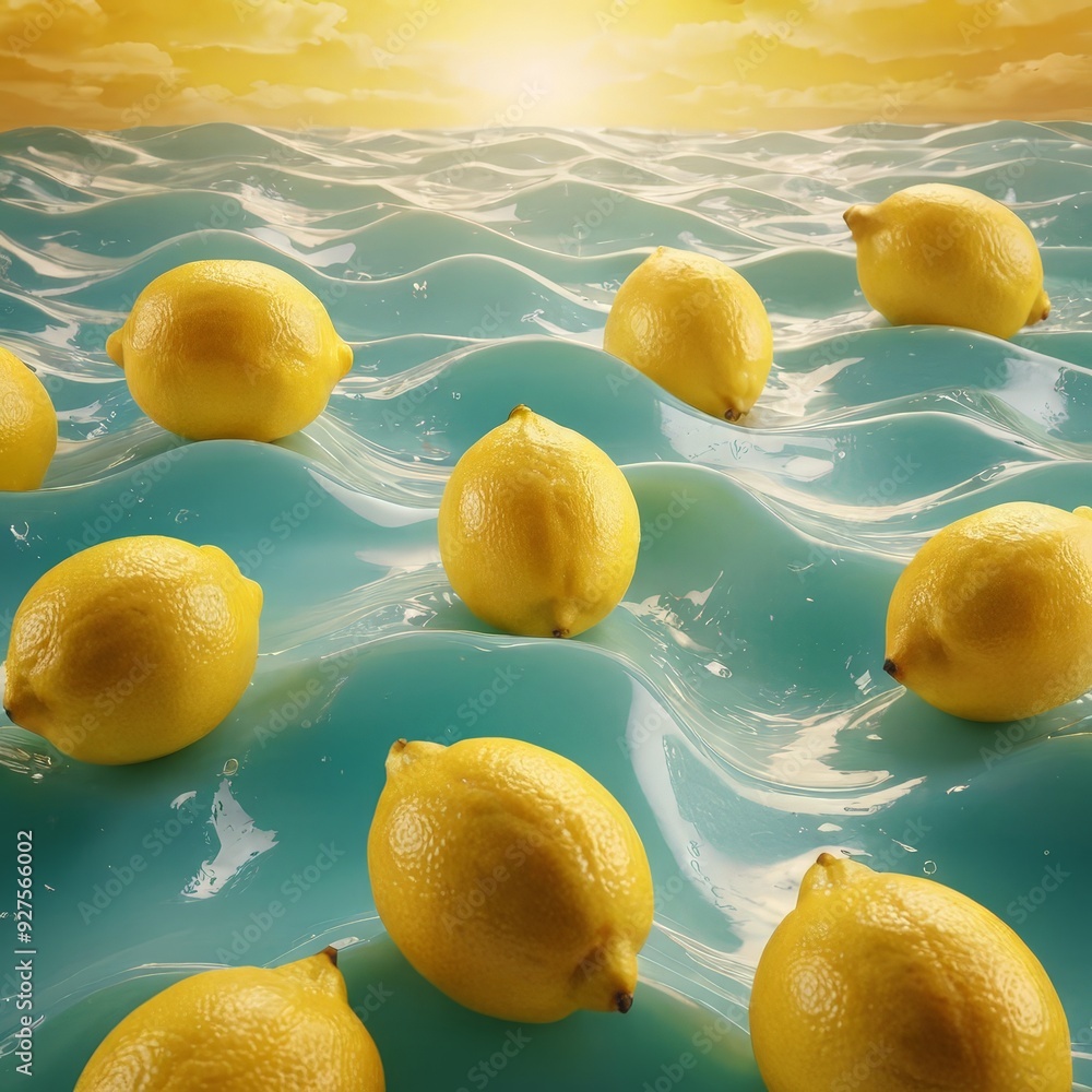 Poster group lemons floating in pool
