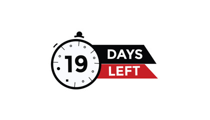19 days left Countdown number banner templates. time icon. Vector Illustration 