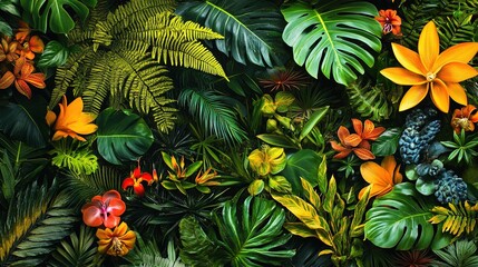 a banner featuring the lush greens and exotic floral of the Amazon Rainforest. a Brazil-Themed Banner Design. 
