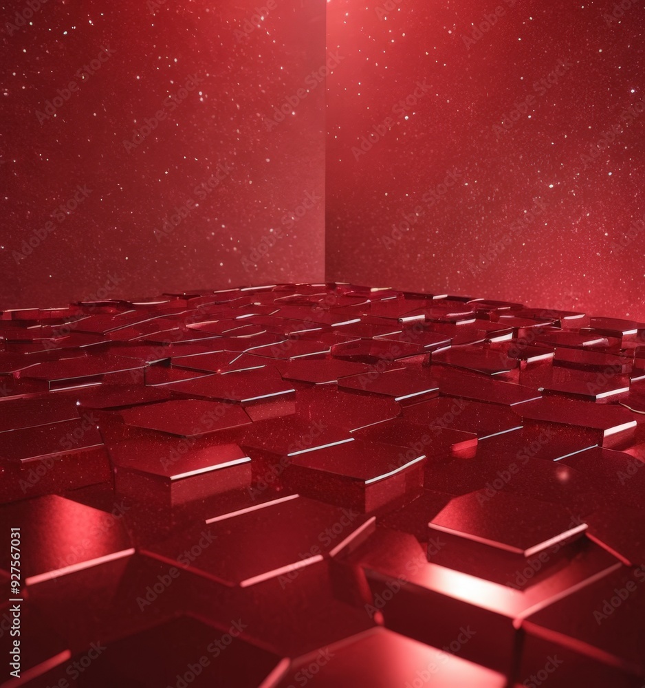 Poster red abstract background with shiny hexagons