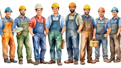Group of male labor, isolated on white. watercolor design