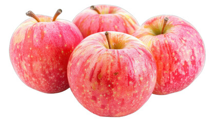 Four fresh and shiny apples with a red and yellow pattern. isolated on white background isolated on white background. transparent background