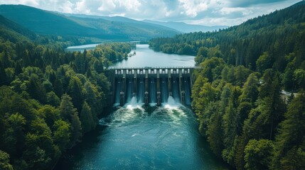 Dam and Reservoir in a Forest Setting © basain