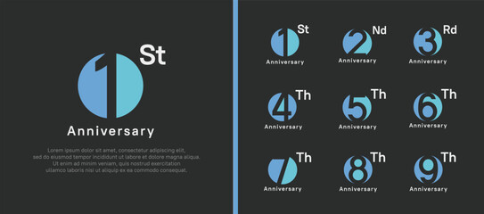 anniversary logotype set. vector design blue color circle can be use for celebration moment