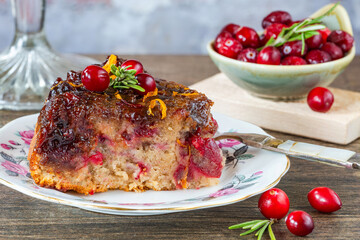 Cranberry and caramel upside-down cake