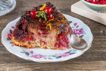 Cranberry and caramel upside-down cake