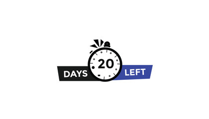 20 days left Countdown number banner templates. time icon. Vector Illustration 
