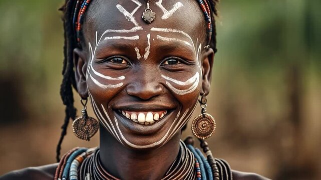 Native American lady in East Africa Put on a headpiece, tattoo your face, and paint it.