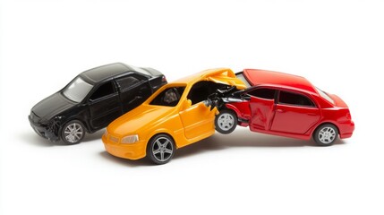 Fototapeta premium Isolated Car Accident Scene: A Striking Depiction of Vehicle Collision on a White Background