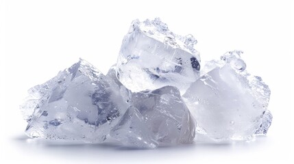Obraz premium A pile of ice cubes on a white background, highlighting the cool, clean, and refreshing nature of ice