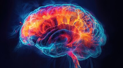 Obraz premium Stroke Awareness and Recovery: Artistic Illustration of Brain with Highlighted Affected Areas and Therapeutic Pathways