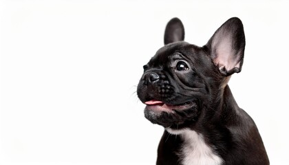 笑顔のフレンチブルドッグのポートレート（Portrait of a smiling French Bulldog puppy on white background）
