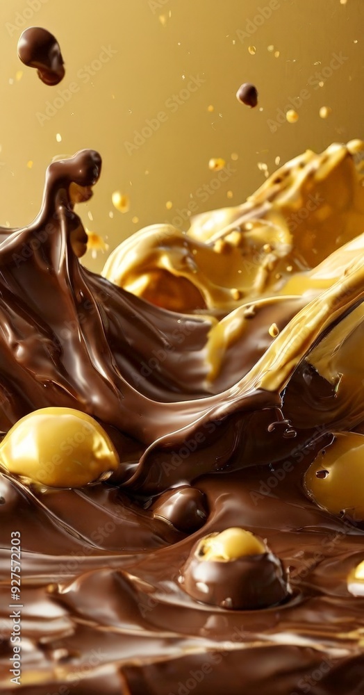 Poster chocolate splashing on table