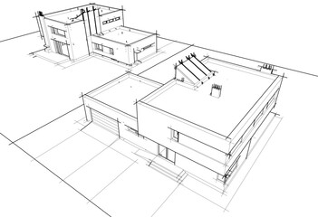 house building sketch architecture 3d illustration