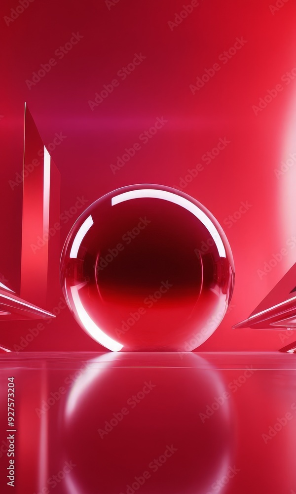 Poster red sphere with reflection on the floor