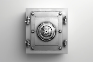 Single, sleek, metallic safe lock mechanism centered on a clean, white background.
