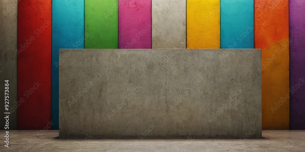 Poster colorful wall with concrete block in front it