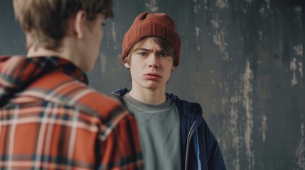 Obraz premium An angry teenager being comforted by a friend, starting to calm down and express their feelings