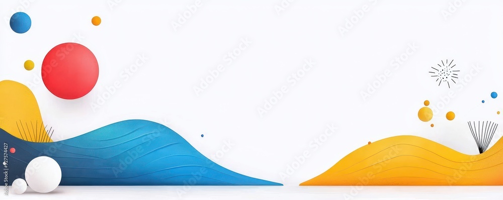 Poster colorful abstract waves with spheres and shapes create a vibrant and modern backdrop for artistic de