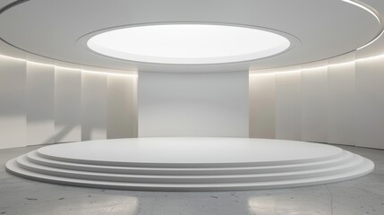 A clean, white, circular technology-themed e-commerce product display space, featuring a modern and futuristic design ideal for showcasing products