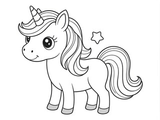 Cute little pony unicorn coloring page for kids on white background