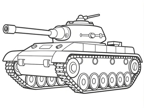 recommend clip art: Coloring page for kids with a picture of a military tank on a white background