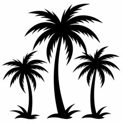 Set of palm tree silhouette white background
