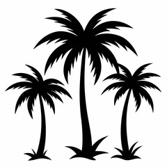 Set of palm tree silhouette white background