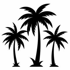 Set of palm tree silhouette white background