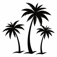 Set of palm tree silhouette white background