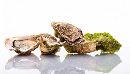 Detailed Photo of Oysters on a Pristine Surface: A Brain-Boosting Delicacy Packed with Vitamin B12.