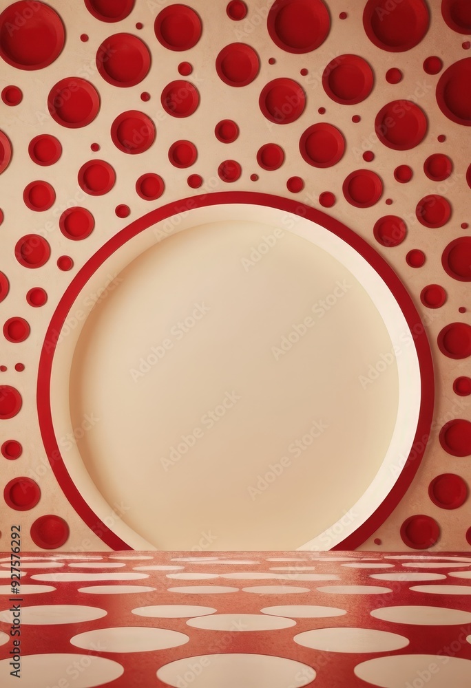 Poster red and white background with circles circle