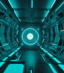 futuristic spaceship with bright blue light
