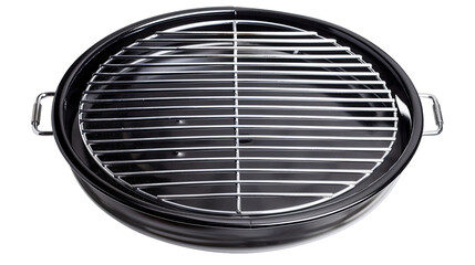 A round charcoal grill with a metal grate for cooking food outdoors. isolated on white background isolated on white background. transparent background