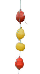 Four colour buoys on the rope isolated on the transparent background