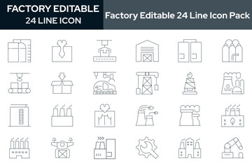 Collection of 24 factory line icons. These design elements are suitable for your projects and are provided as vector illustrations.