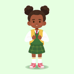 Cute school girl with backpack. Vector illustration
